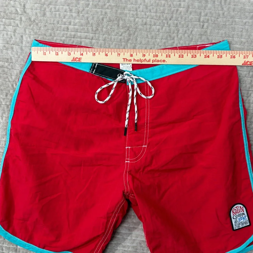 Kanvas by Katin Mens Red Turquoise Nylon Custom Surf Trunks Board Shorts Size 32